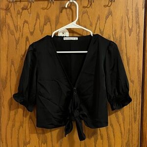 Abercrombie and Fitch Black Puff Sleeve Tie-Front Top - SIZE S